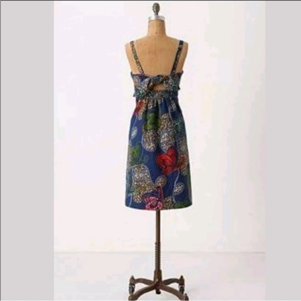Anthropologie Made in Rwanda Ikinimbe Dress Size 4 Rare Blue Boho Floral Artisan - Picture 3 of 8